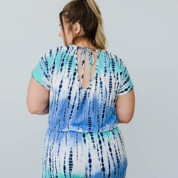 Blue Bamboo Tie Dye Romper With Tie on the Back - Picture 6 of 6